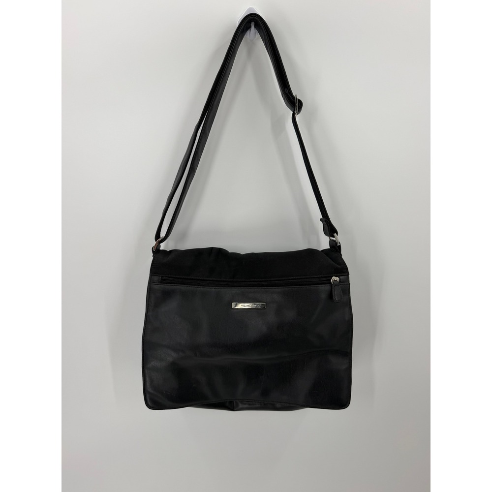 Villager Crossbody messenger Bag Multi Pocket Organizer OS Black Faux Leather